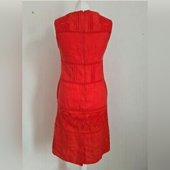 Monsoon red linen pencil dress size 8 sleeveless embroidered 100% linen - Picture 4 of 7